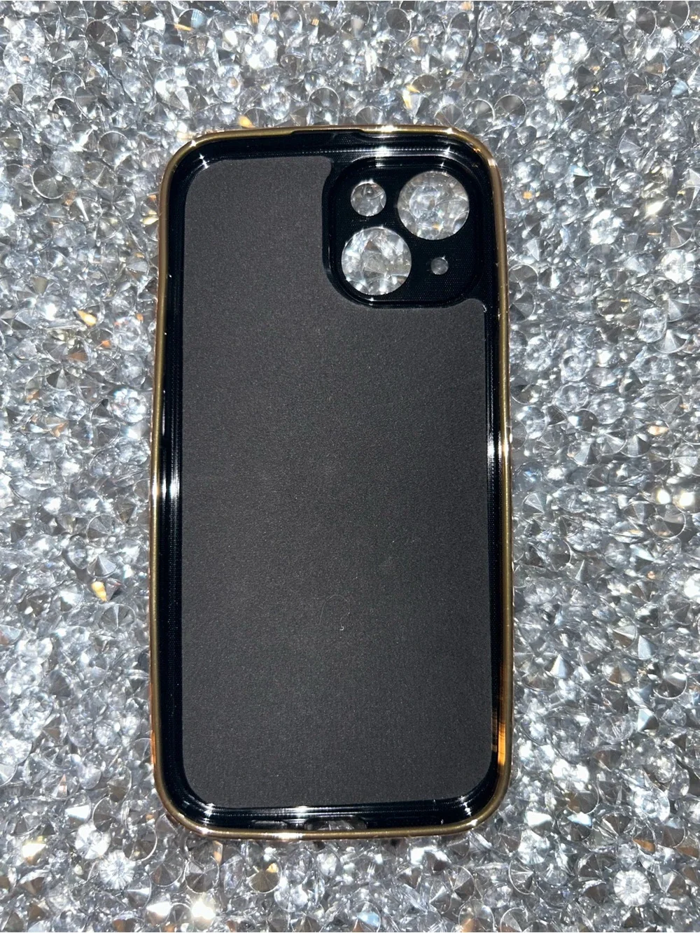 iPhone 15 Black and Gold Phone Ring Holder Case Accessory
